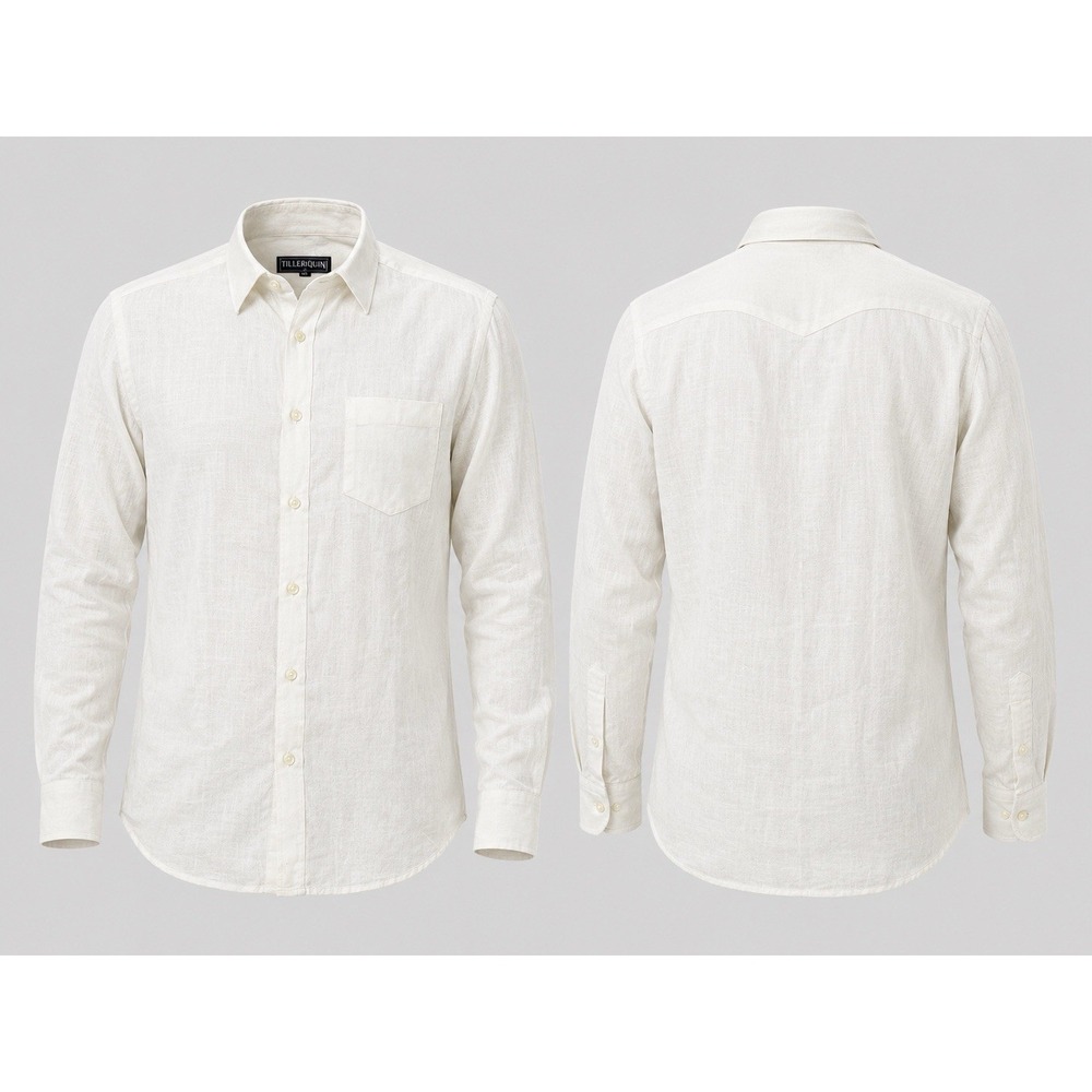 Vilebrequin SHIRT Mens XL White 100% Linen Long Sleeve Button Down Turtle Logo
